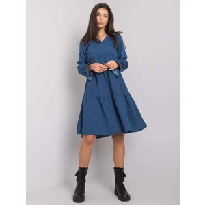 Dark blue women's dress with a frill Abbeville RUE PARIS