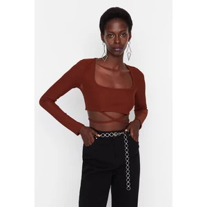 Trendyol Dark Brown Back Detailed Knitted Blouse