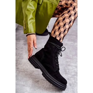 Women's suede shoes with tying Black Afra