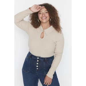 Trendyol Curve Plus Size Bodysuit - Beige - Fitted