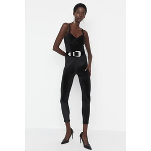 Trendyol Black Heart Collar Velvet Jumpsuit