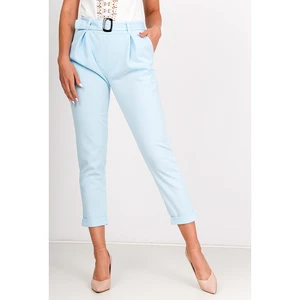 Stylish women's trousers with belt - blue,