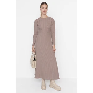 Trendyol Brown Plaid Crew Neck Woven Dress