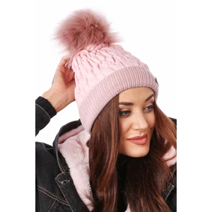 Winter nylon beanie with pompom, pink