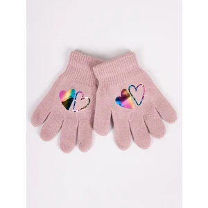 Yoclub Kids's Girls' Five-Finger Gloves With Hologram RED-0068G-AA50-002