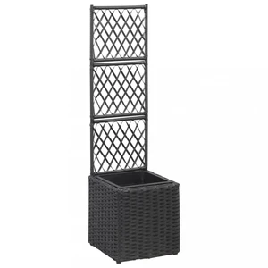 Truhlík s treláží a 1 květináčem 30x30x107 cm polyratan Dekorhome Černá,Truhlík s treláží a 1 květináčem 30x30x107 cm polyratan Dekorhome Černá
