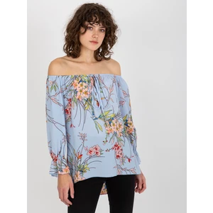 Lady's blouse with flowers - blue