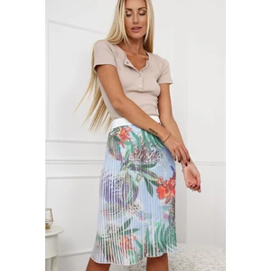 Pleated skirt with floral motifs in blue