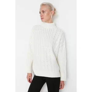 Trendyol Ecru Oversize Knitted Detailed Knitwear Sweater
