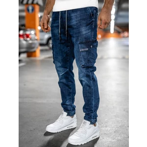 Granatowe jeansowe joggery bojówki spodnie męskie slim fit Denley 85030W0