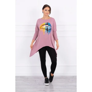 Blouse oversize with rainbow lips print dark pink