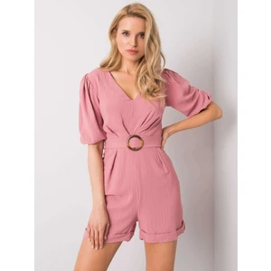 RUE PARIS Pink jumpsuit with belt