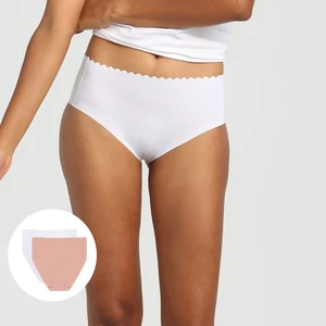 DIM BODY TOUCH HIGH BRIEF 2x - Dámske bavlnené nohavičky s vyšším pásom 2 ks - biela - telová