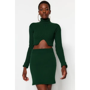 Trendyol Emerald Green Super Crop Turtleneck Skirted Sweater Top-Top Set