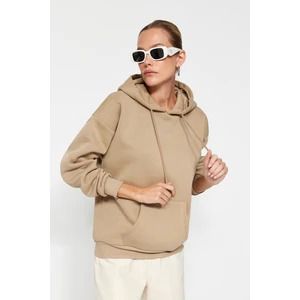 Trendyol Thick Mink, Fleece Inside Oversize/Wide Fit with a Hooded Basic Knitted Sweatshirt