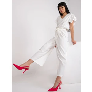 Ecru women's jumpsuit with a binding