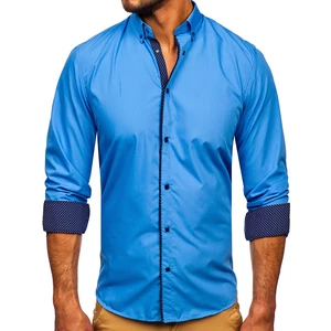 Modrá pánská elegantní košile s dlouhým rukávem Bolf 7724-1