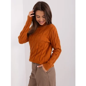 Light brown sweater with cables and turtleneck
