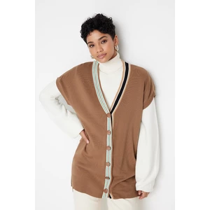 Trendyol Brown Collar Knitwear Sweater With Stripe Detailed
