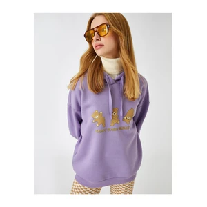 Koton Printed Sweatshirt Hoodie with Fleece Inner