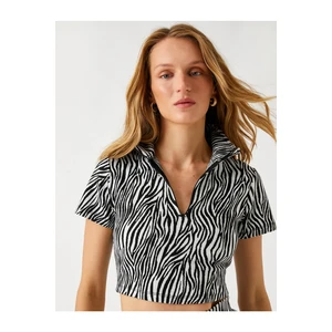 Koton Zebra Patterned Crop T-Shirt Turtleneck