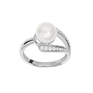 Brilio Silver Nadčasový strieborný prsteň s pravou perlou a zirkónmi ML05699A 54 mm