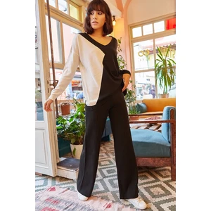Olalook Women's Black Ribbed Thick Knitwear Pants