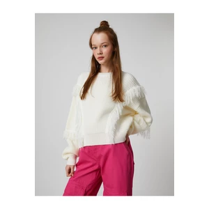 Koton Crew Neck Sweater Long Sleeves Knit with Tassel Detail.