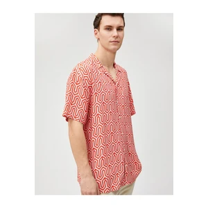 Koton Short Sleeve Shirt with Geometric Print Turndown Collar