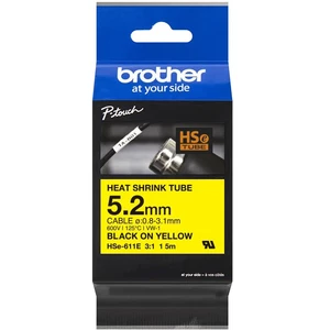 Brother HSe-611E, 5.2 mm  x 1.5 mm, černý tisk / žlutý podklad, originální páska