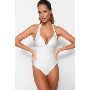 Trendyol Ecru V-Neck Regular Leg Swimwear