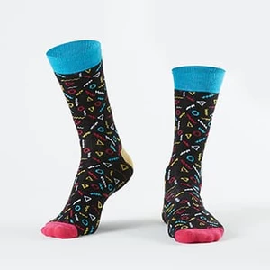 Men's black socks with geometric patterns