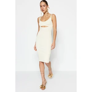 Trendyol An Ecru Fitted Sweater With Window/Cut Out Detailed Wedding Evening Dress