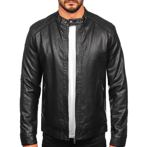 Čierna pánska zateplená motorkárska koženková bunda Bolf 92532