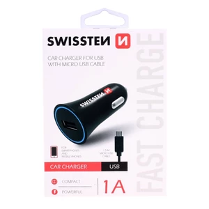 Nabíječka do auta CL SWISSTEN USB + kabel 1A černá (BLISTR)