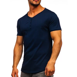 Tmavě modré pánské tričko bez potisku s výstřihem do V Bolf 4049