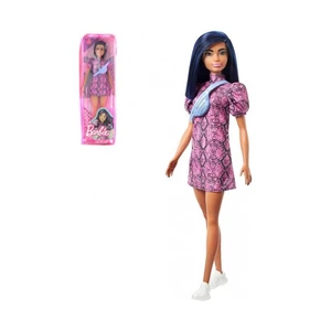 MATTEL BRB Panenka Barbie modelka tmavá pleť šaty vzor hadí kůže