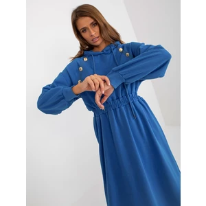 Dark blue flowing sweatshirt dress with buttons