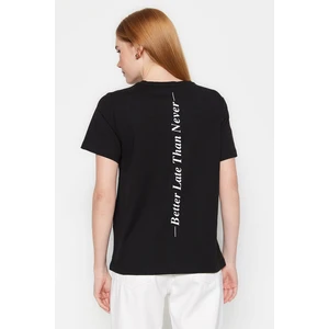 Trendyol Black 100% Cotton With Slogan Print On The Back Basic Crew Neck Knitted T-Shirt