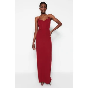 Trendyol Burgundy Lined Woven Long Evening Dress