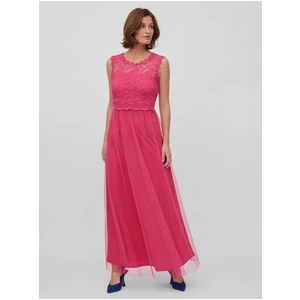 Dark pink women's maxi-dress with lace VILA Lynnea - Ladies