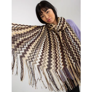 Light beige patterned scarf with fringe
