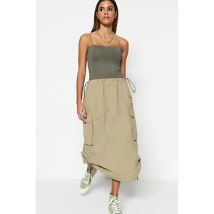 Trendyol Khaki Spaghetti Strap Flexible Snap Knitted Body