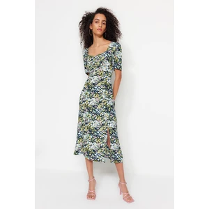 Trendyol Yellow A-Line Midi Woven Viscose Patterned Dress