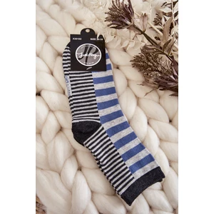 Women's classic socks with stripes and stripes Blue