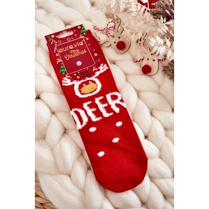 Women's socks with Christmas pattern in reindeer red