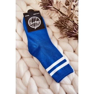 Mládež Bavlněné Sportovní Ponožky S Pruhy Modre