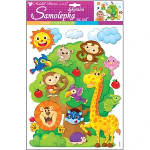 Samolepky na stenu strom so zvieratkami plastické 48x28 cm