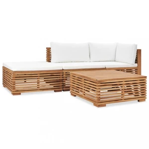 Zahradní sedací souprava 4 ks teak / látka Dekorhome Krémová,Zahradní sedací souprava 4 ks teak / látka Dekorhome Krémová