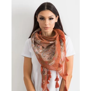Light brown scarf with fringes and a print